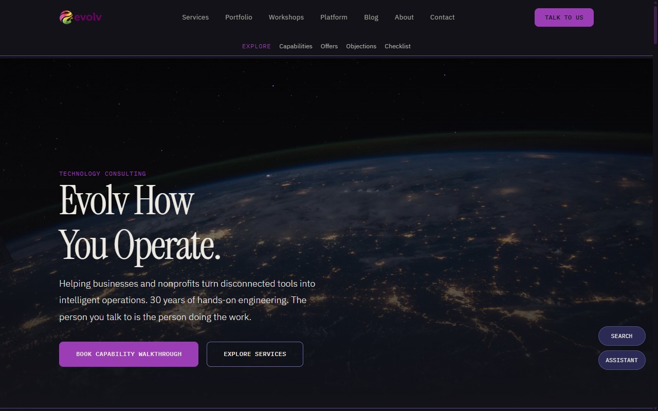 Evolv-To marketing site screenshot